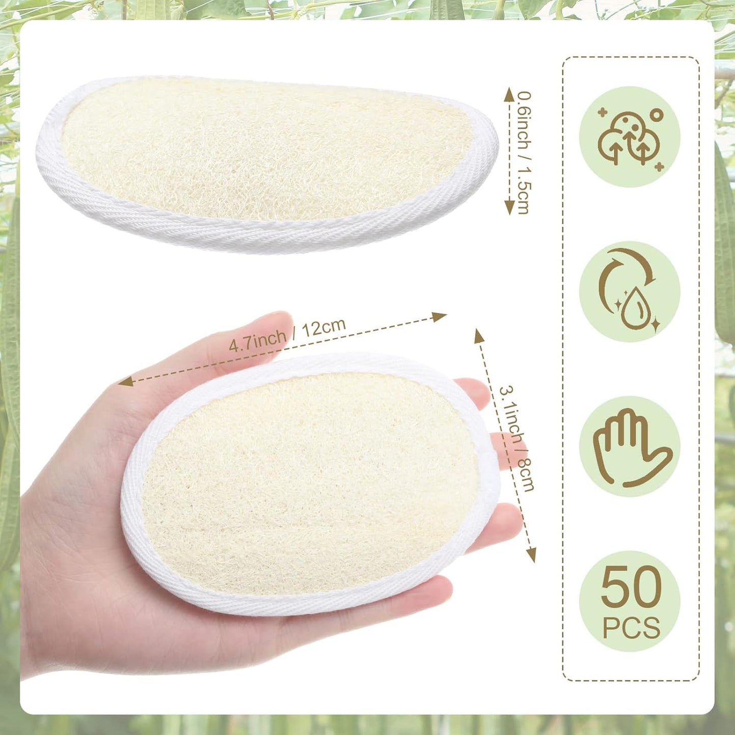 Exfoliating Loofah Pad - 50 Natural Luffa Scrubber Sponges for Men & Women | Bath & Shower Essential