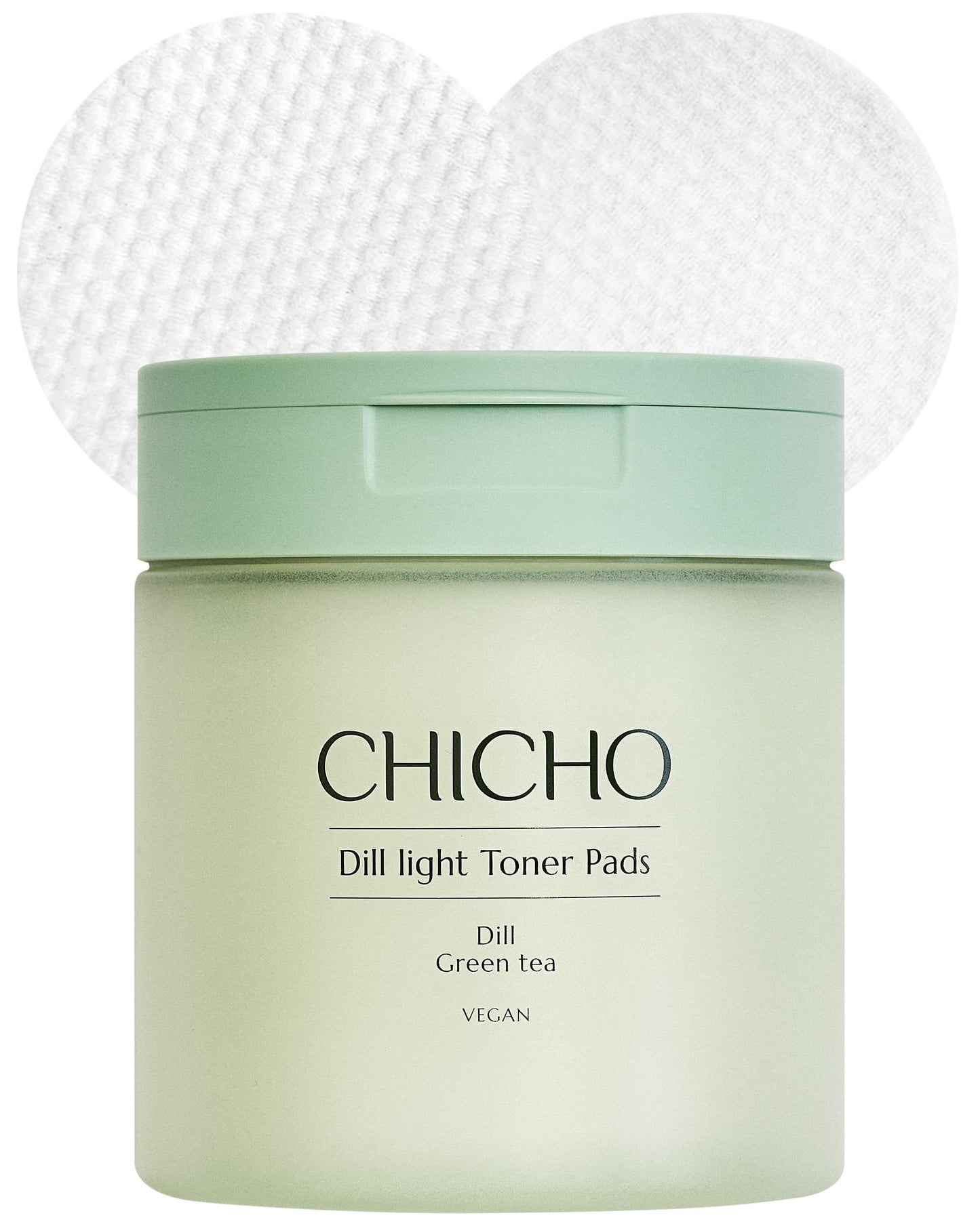 CHICHO Dill Light Toner Pads (80 Pads) – Jumbo 7cm OEKO-TEX Standard 100 Class I 100% Cotton Dual-Sided Pads for Rough Texture & Makeup Prep – 82.9% Dill Extract, Face Exfoliating and Moisturizing