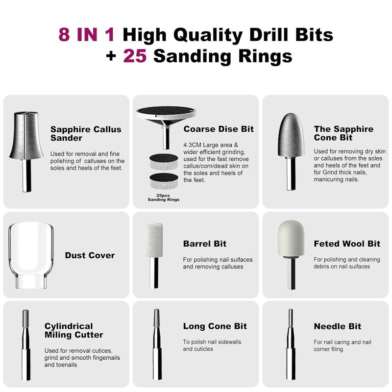 Professional Cordless Electric Nail Drill - 2-in-1 File & Callus Remover | 15 Speed, LED Display for Home Salon & Foot Care