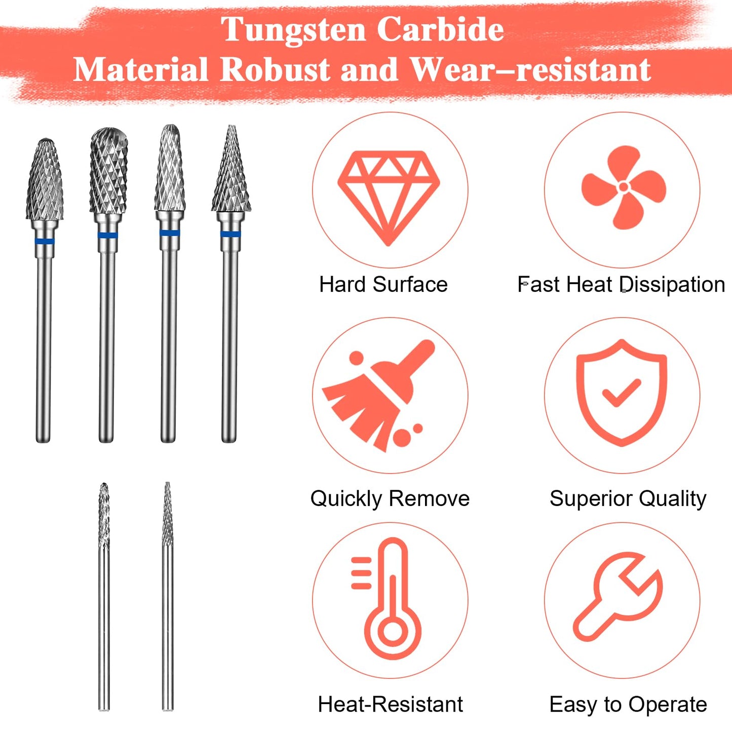 YUXIANLB Nail Drill Bits Set Tungsten Steel Nail Bits 1.77 Inches Diamond Cuticle Electric Nail File 6Pcs Nail Art Tools Sanding Bit Set Carbide Remover Bits For Manicure Pedicure Home Salon DIY Apply