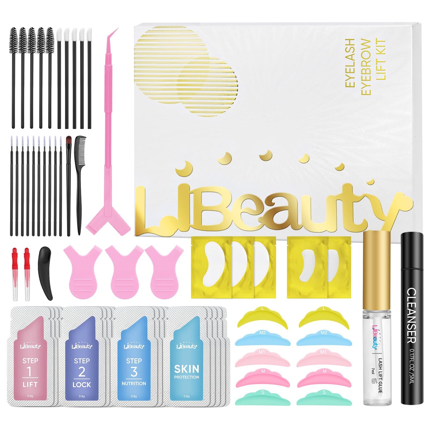 Libeauty Lash Lift Kit & Brow Lamination, Korean Made Eyelash Perming Lotion for Home Salon, Professional DIY Curling Starter Set with Strong Glue & Individual Sachets, 20 Pcs