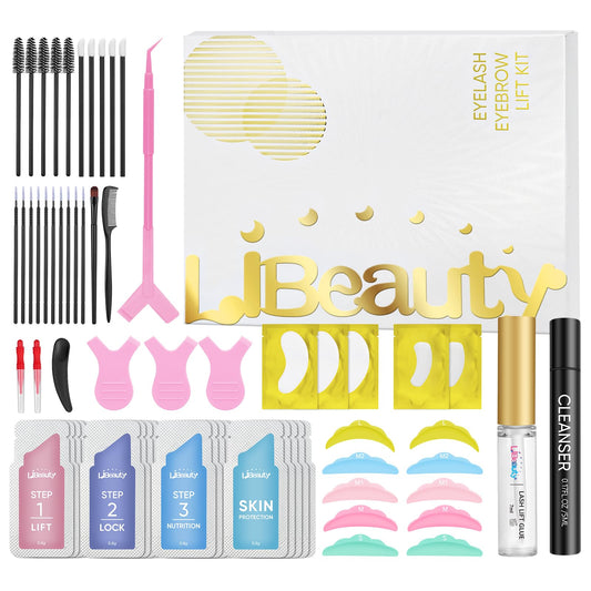 Libeauty Lash Lift Kit & Brow Lamination, Korean Made Eyelash Perming Lotion for Home Salon, Professional DIY Curling Starter Set with Strong Glue & Individual Sachets, 20 Pcs