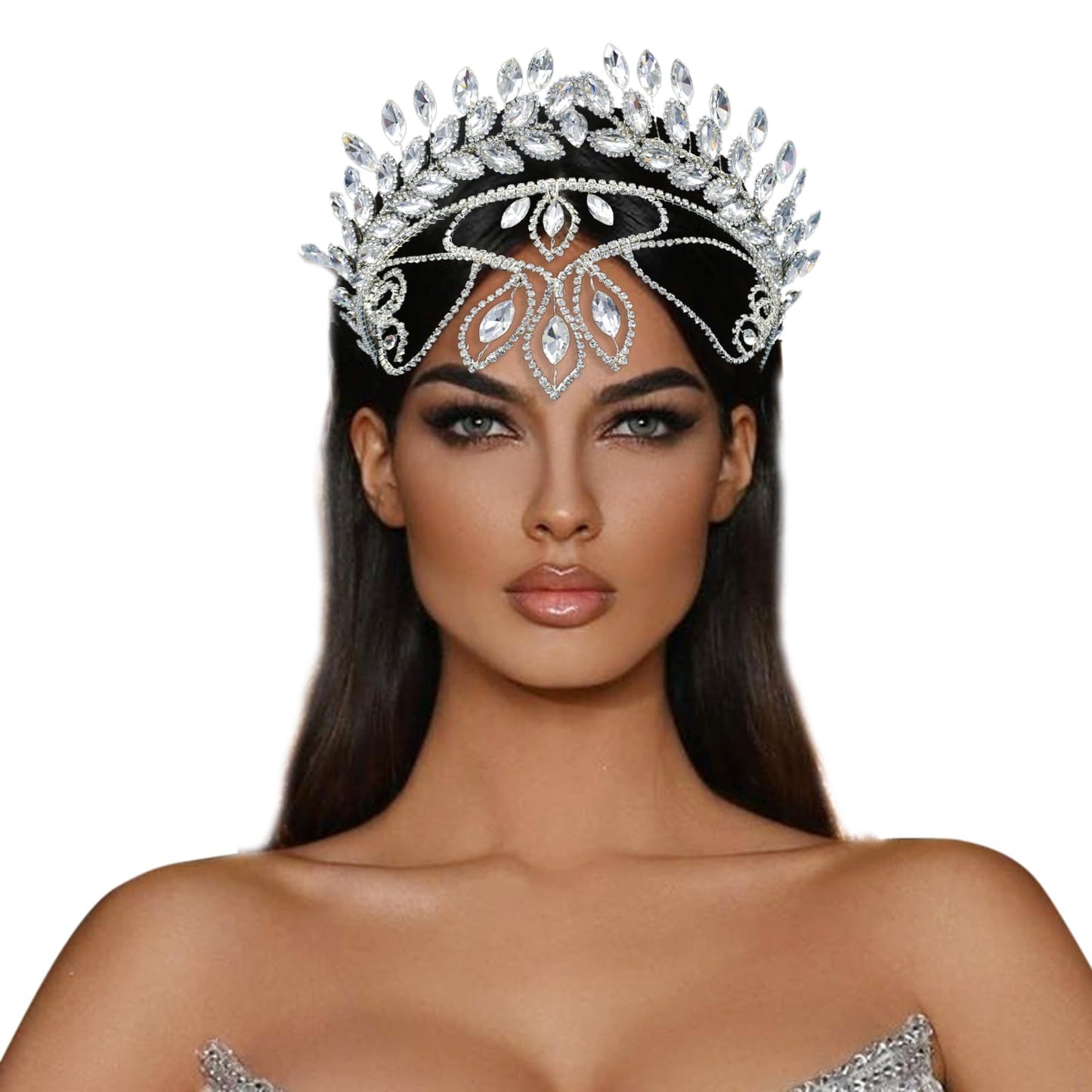 Mpoikba Rhinestone Bride Headband, Wedding Headpiece for Brides（Silver)
