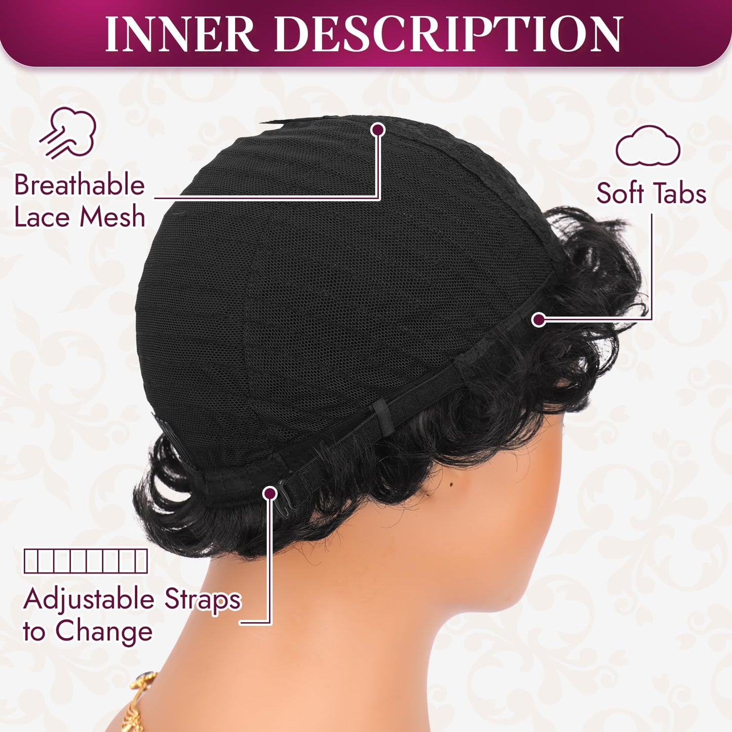 RUWISS Pixie Cut Wig Human Hair Curly Short Wigs for Black Women Glueless Pixie Human Hair Wig with Bangs for Daily Use Natural Short Bob Layered Wavy Human Hair Wigs for Black Women, Natural Black