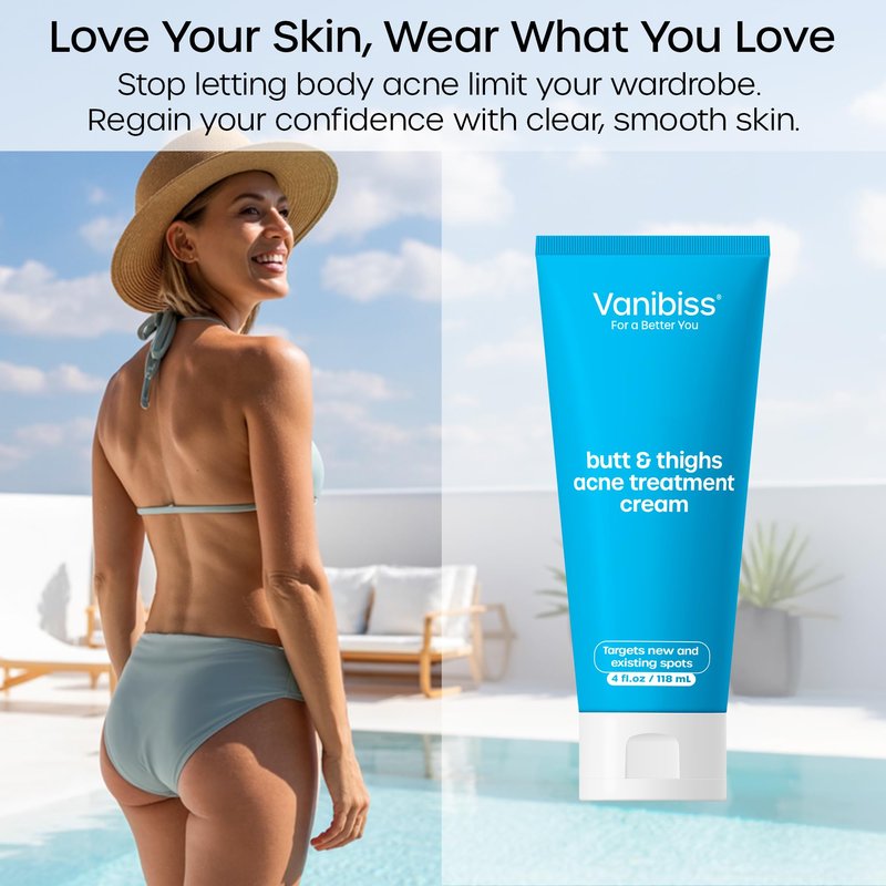 Vanibiss Butt & Thighs Acne Clearing Treatment - Back Acne Treatment - Body Acne Treatment Cream with 2% Salicylic Acid for Women - 4oz