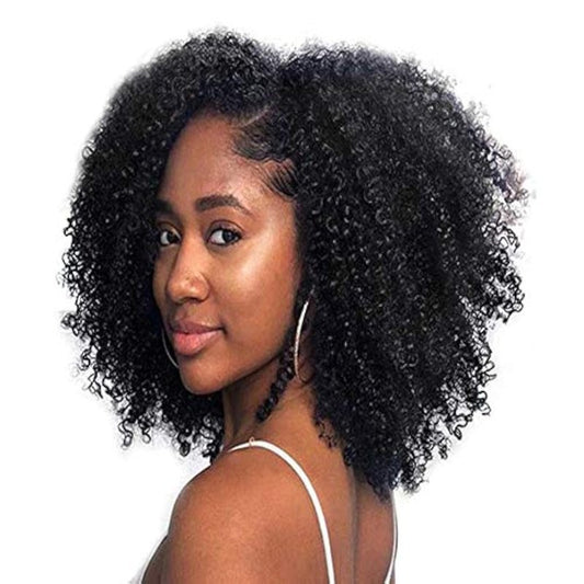 SAEIALL Mongolian Human Hair Afro Kinky Curly Clip In Hair Extension 8pcs 18clips 120g/bundle Mongolian Virgin Remy Human Hair 1B Color Afro Curly 4C Clip Ins Hair Extension (12inch)
