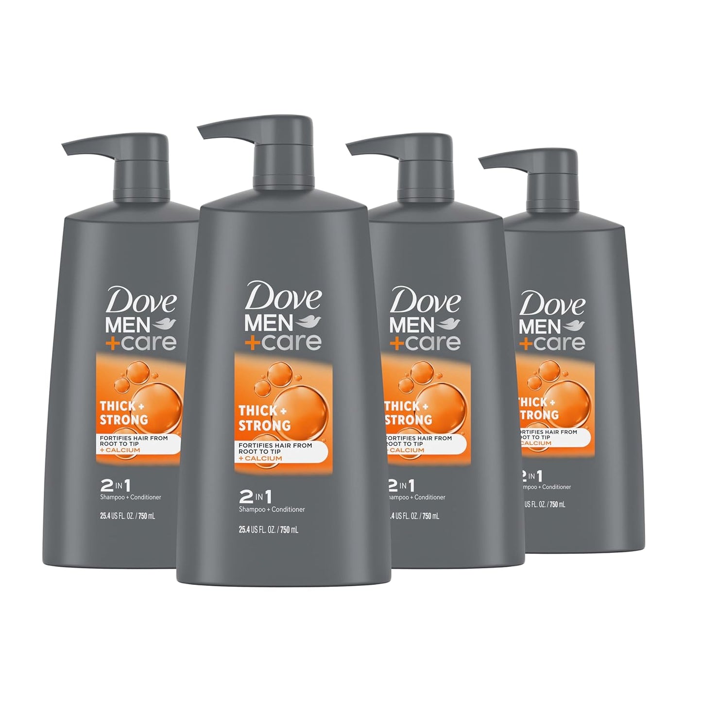 Dove Men+Care 2-in-1 Shampoo & Conditioner - Fortifying Hair Care with Calcium | 25.4 oz, 4 Count