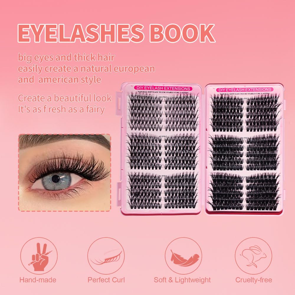 Lash Extension Kit - DIY Lash Clusters, 540pcs in D Curl, 9-16mm Natural Volume Individual Lashes | 30D-100D