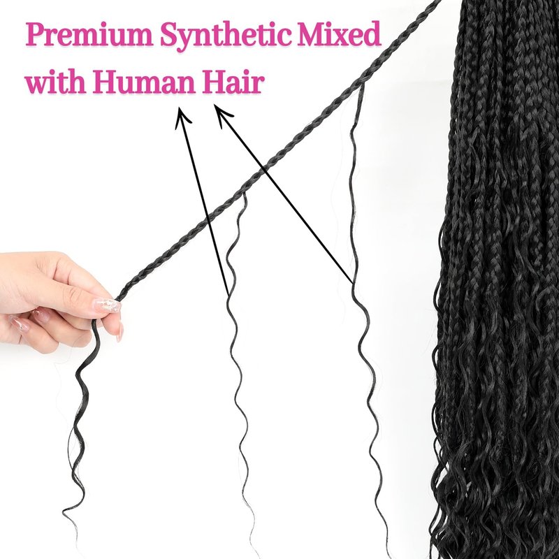 Boho Crochet Braids Human Hair Mixed 9 Packs 14 Inch Goddess Box Braids Crochet Hair Boho Box Braid Bohemian Braid Crochet Hair for Black Women(14Inch, 1B)