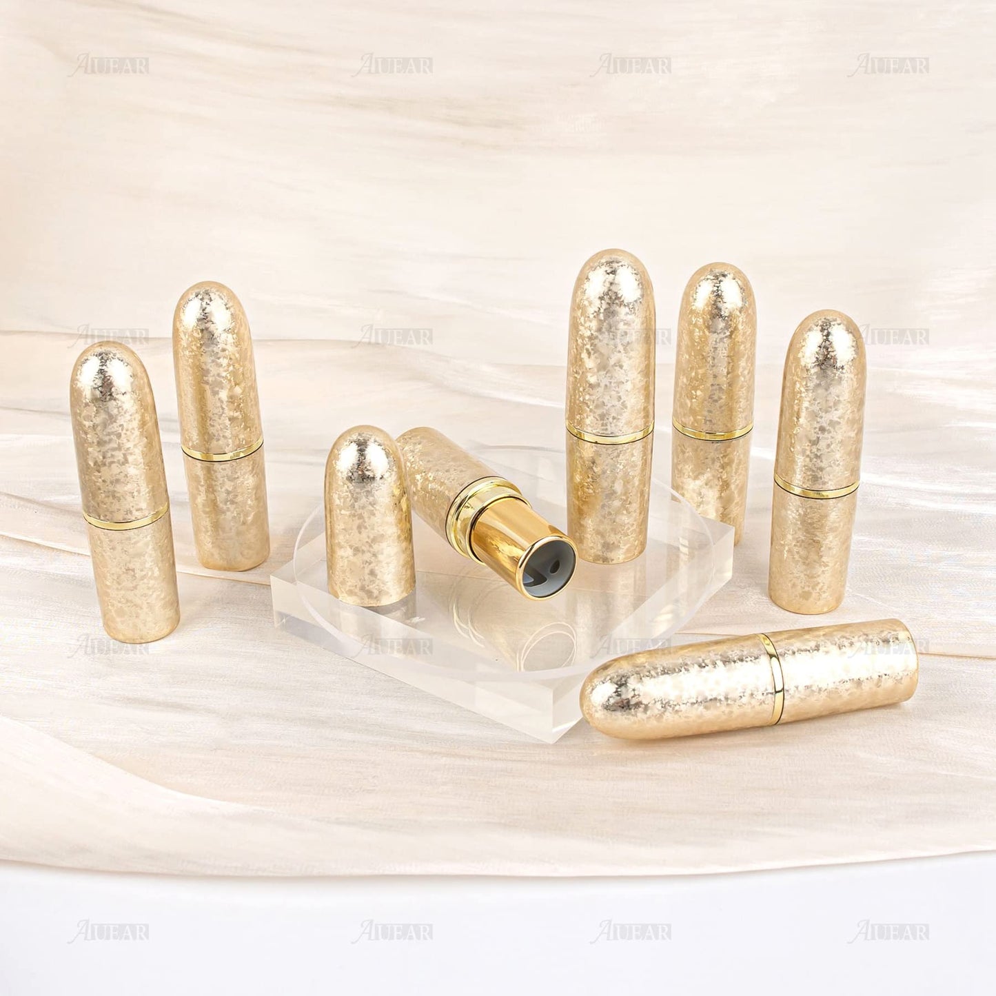 AUEAR, Empty Lip Balm Lipstick Tubes Container Bullet Shape for DIY (Gold, 8 Pack)