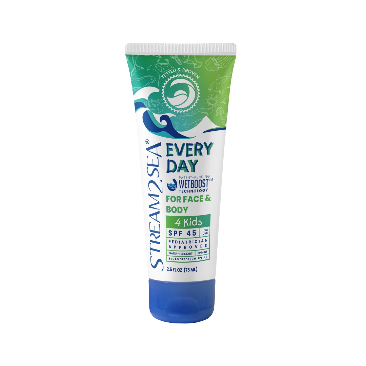 STREAM 2 SEA Every Day Kids Mineral Sunscreen SPF 45 Broad Spectrum — Gentle for Baby | Reef Safe, Biodegradable, EWG Verified | Zinc Oxide, Chamomile & Calendula | Water Resistant 80 Min 2.5 Fl Oz