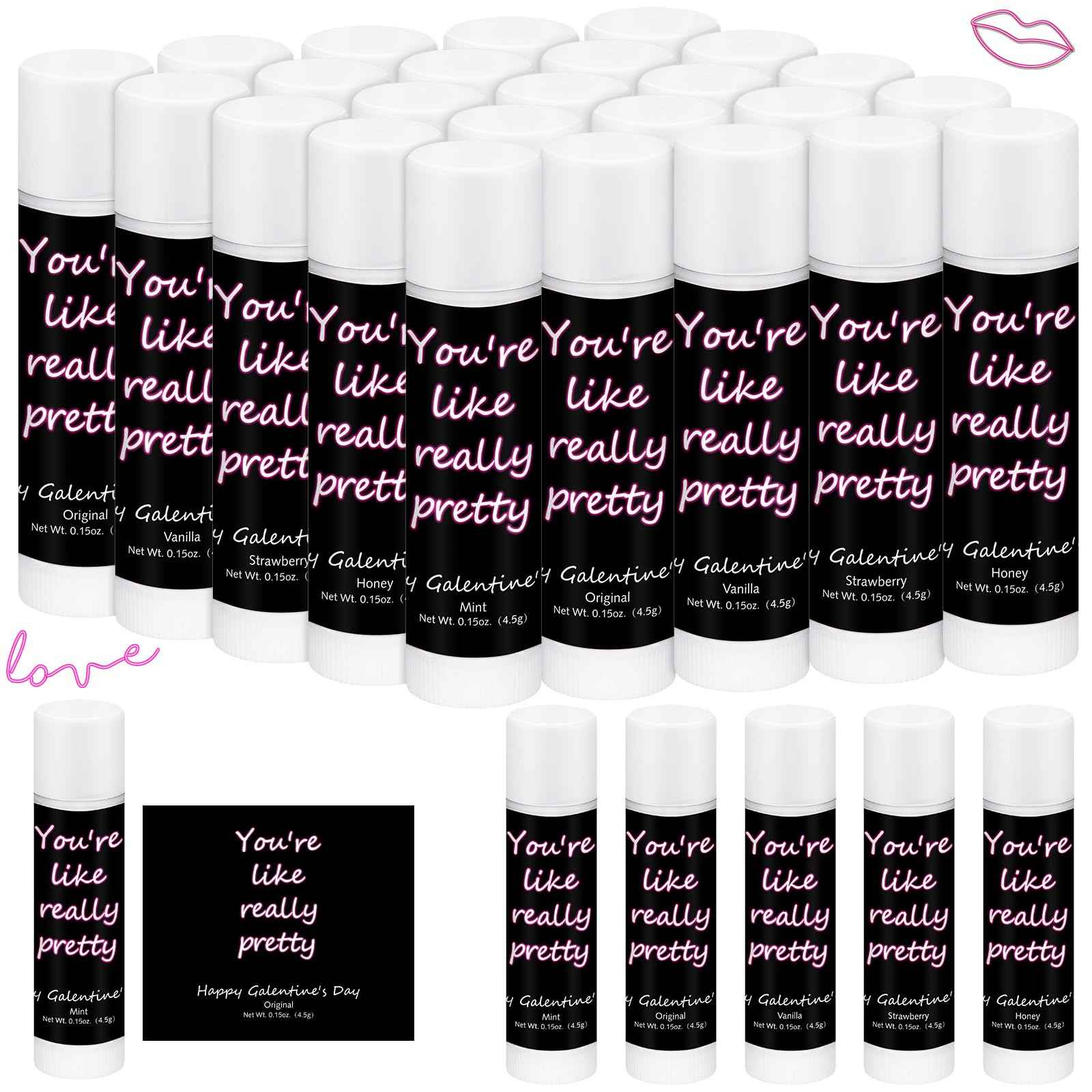 Swiffen 50 Pack Valentine's Galentine's Day Gifts Bulk Lip Balms Valentine's Galentine's Day Party Favors Stuffers You're Like Really Pretty Gifts for Women Her Teachers Staff Coworkers(Neon)
