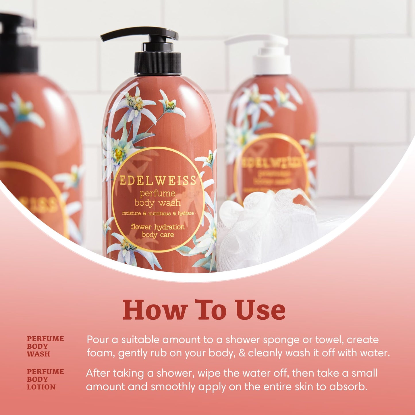 Jigott Edelweiss Perfume Body Wash 25.36 FL OZ / 750ml + Edelweiss Perfume Body Lotion 16.9 FL OZ / 500ml