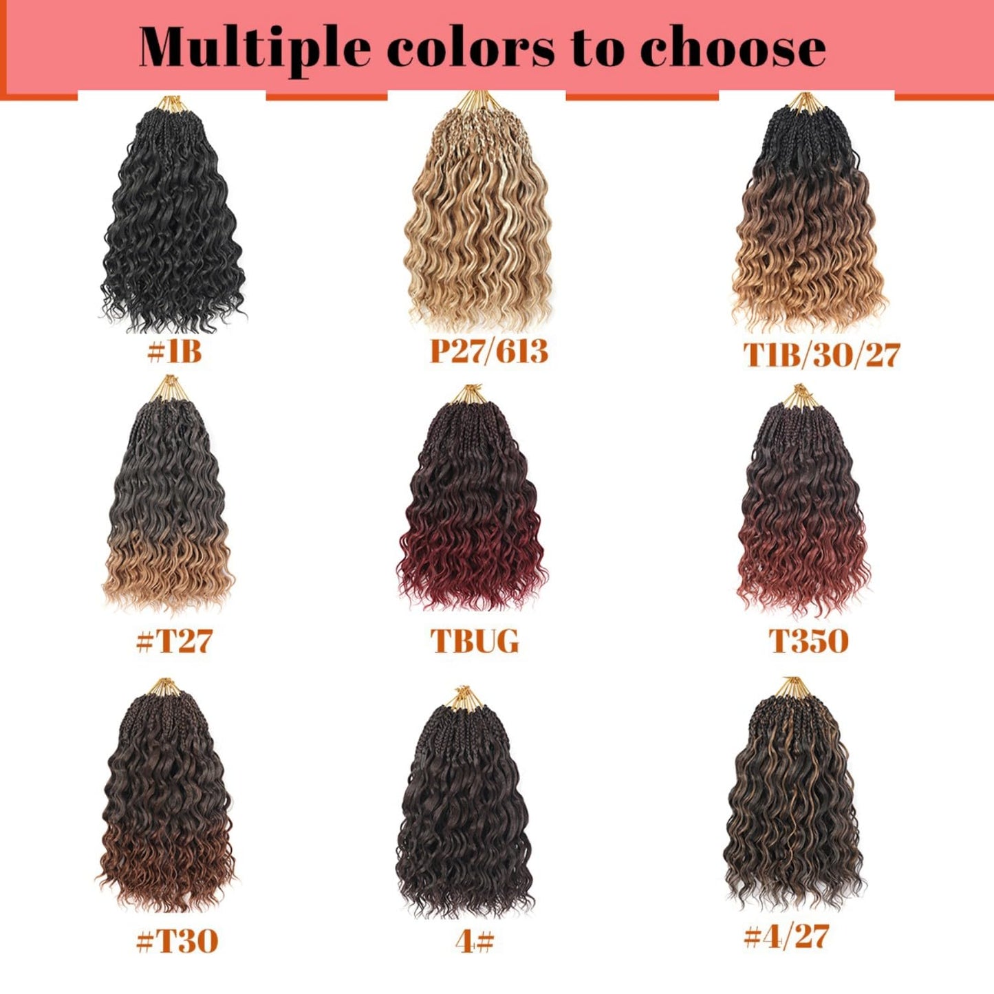 pojui 18 Inch Ocean Wave Crochet Hair 8 Packs - Synthetic Pre-Looped Deep Wavy Curly Braiding Hair for Black Women, Boho Style Hair Extensions (18inch,P1B/27-8 Packs)