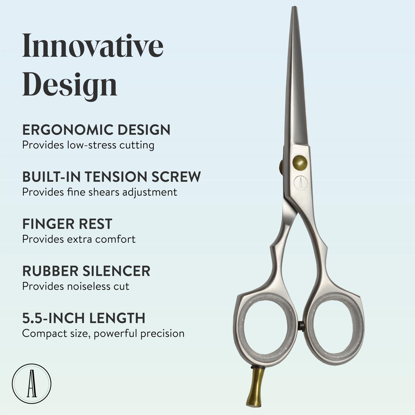 ANDUSTRIAL - Professional Hair Cutting And Thinning Scissors/Shears For Men/Women/Home/Salon - Premium High Carbon Steel Quality - Smooth And Sharp - Double Notch - 5.5 Inch, Silver