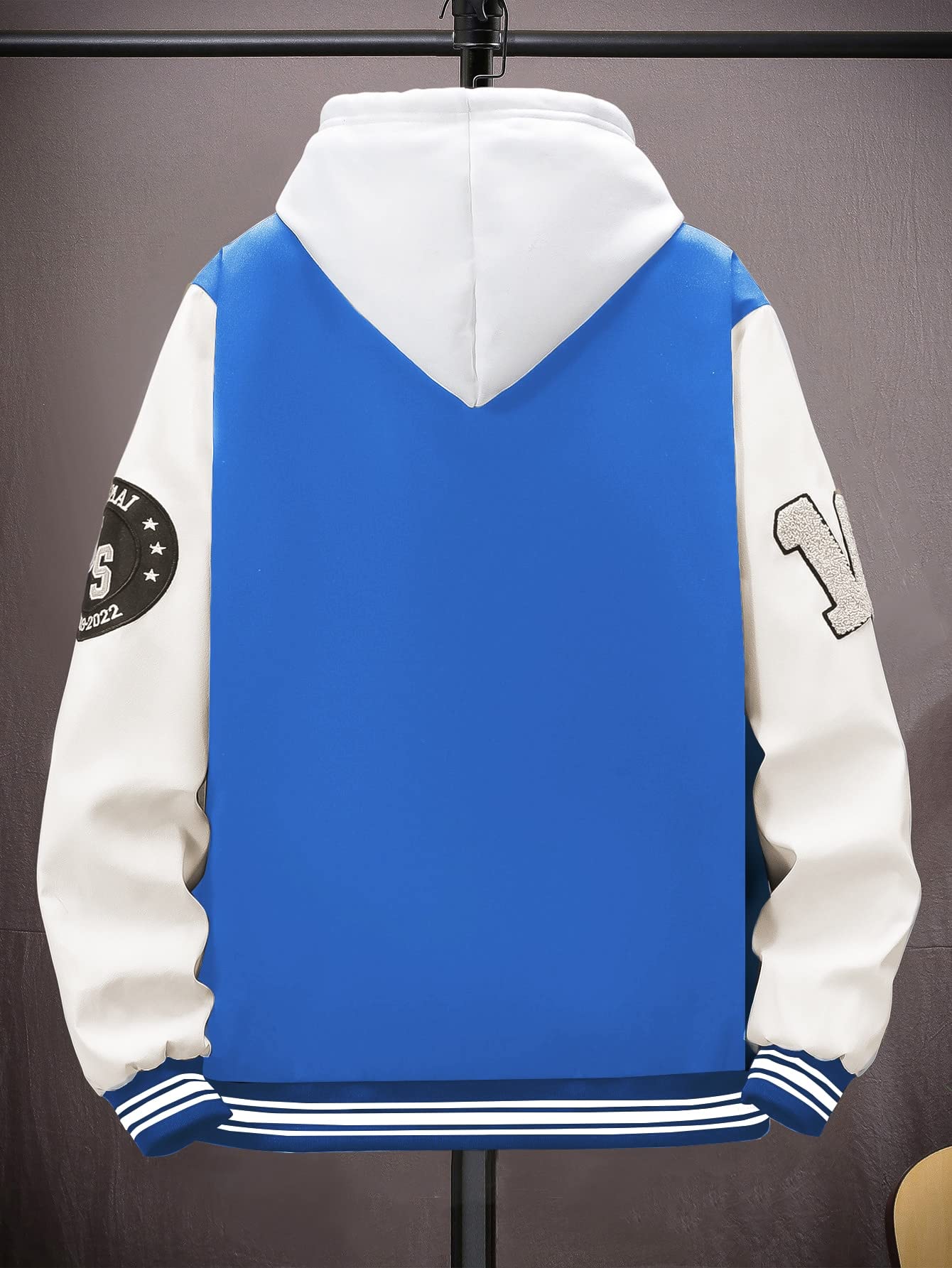 SHENHE Men's Color Block Streetwear Bomer Baseball Jacket Letter Print Varsity Coat Patched Blue L
