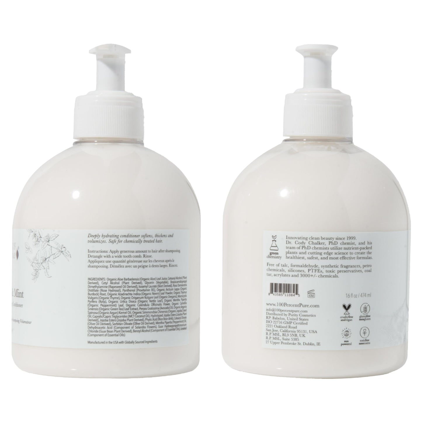 100% PURE Kelp & Mint Volumizing Conditioner Moisturizer & Deep Hydration - Botanical Body Boost for Dry, Damaged Thinning Hair, Promotes Healthy Growth for Women & Men - Sulfate Free - 16 Fl Oz