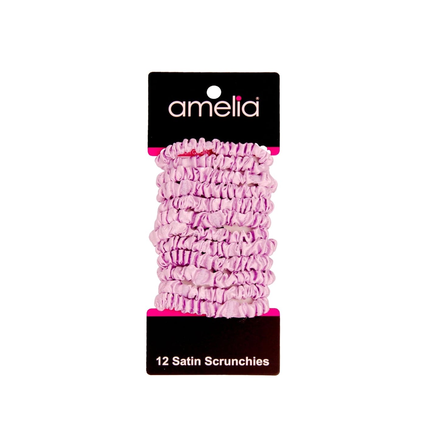Amelia Beauty, Black, Skinny Satin Scrunchies, 12 Pack – 2in Diameter, Gentle & Strong Hold, No-Snag, No-Dent, Crease-Free Hair Ties