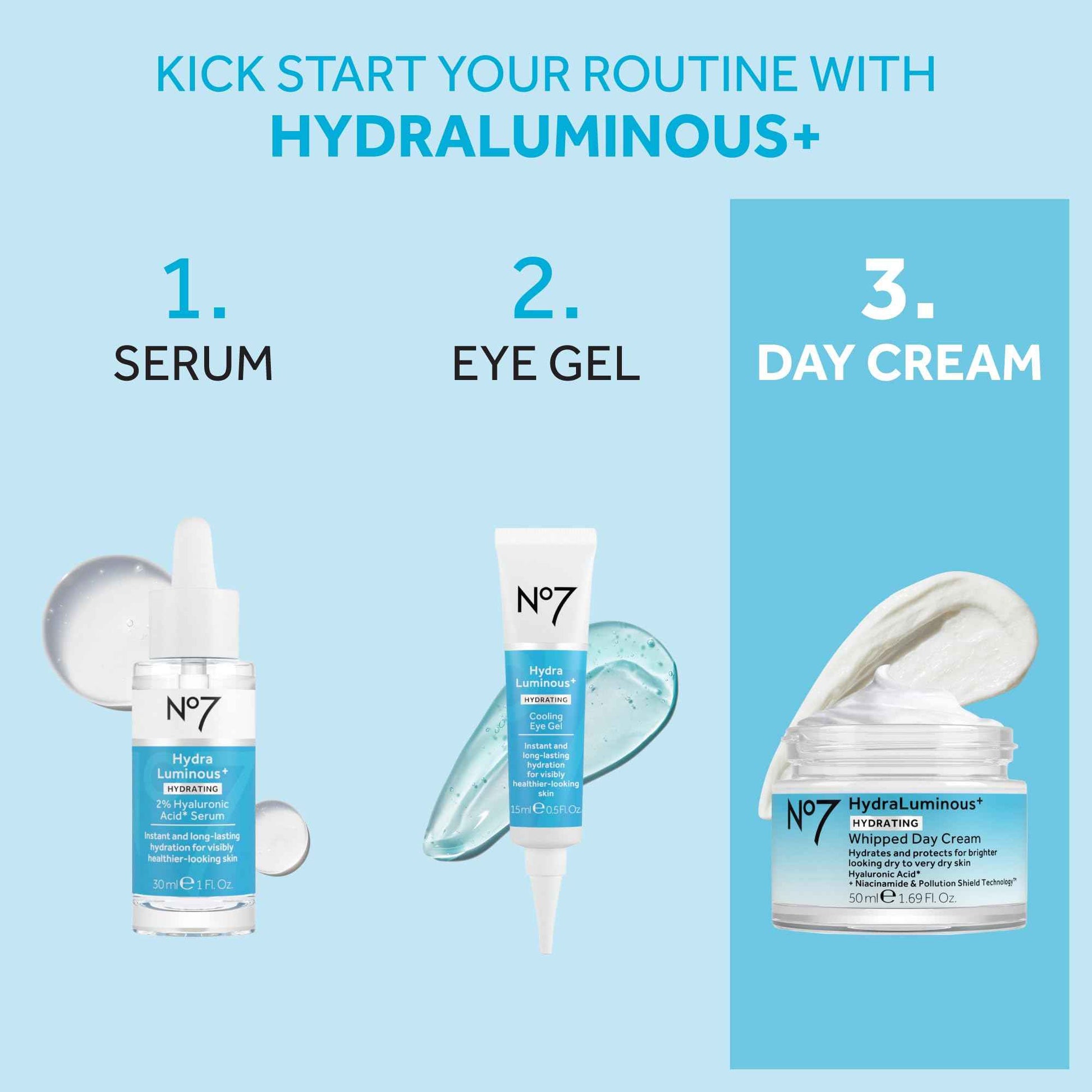 No7 HydraLuminous+ Hydrating Whipped Day Cream - Hyaluronic Acid Facial Moisturizer with 2% Vitamin B3 Niacinamide for Skin Barrier Repair & Visibly Healthy-Looking Skin (1.69 Fl Oz)