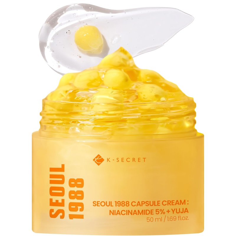 K-SECRET SEOUL 1988 Niacinamide Capsule Cream – Hydrating Face Moisturizer with 5% Niacinamide and Yuja | Vitamin C Capsule Cream for Dark Spots, Uneven Skin Tone | Korean Skincare, 50ml / 1.69 fl oz