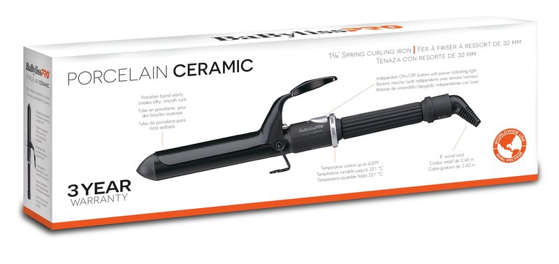 BaBylissPRO Porcelain Ceramic 1 1/4 Inch Curling Iron, Hair Styling Tools & Appliances, BP125S