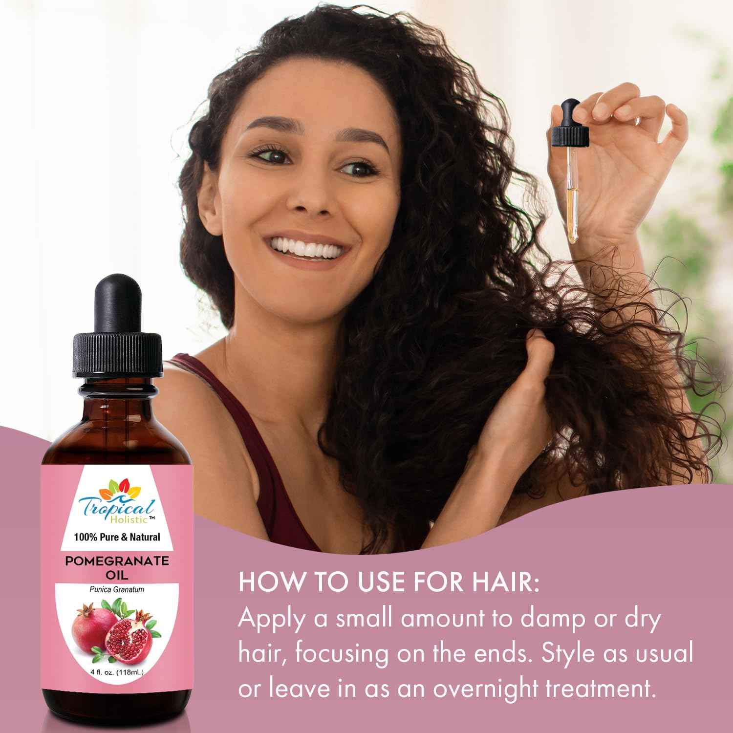 Tropical Holistic Pomegranate Seed Oil, 4oz - 100% Pure Natural Cold-Pressed Unrefined Pomegranate Oil:Skin Moisturizer for Face, Hair, DIY, Men's Beard & Women's Skin Care