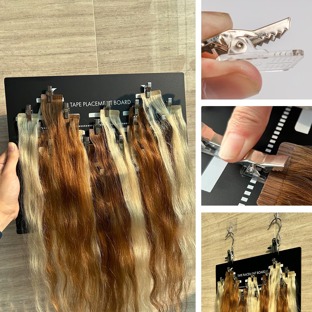GlamorDove Hair Extension Tape In Placement Board Acrylic Hair Extensions Hanger Carrier Hair Display Holder Rack with Clips Clip In Wig Hairpieces