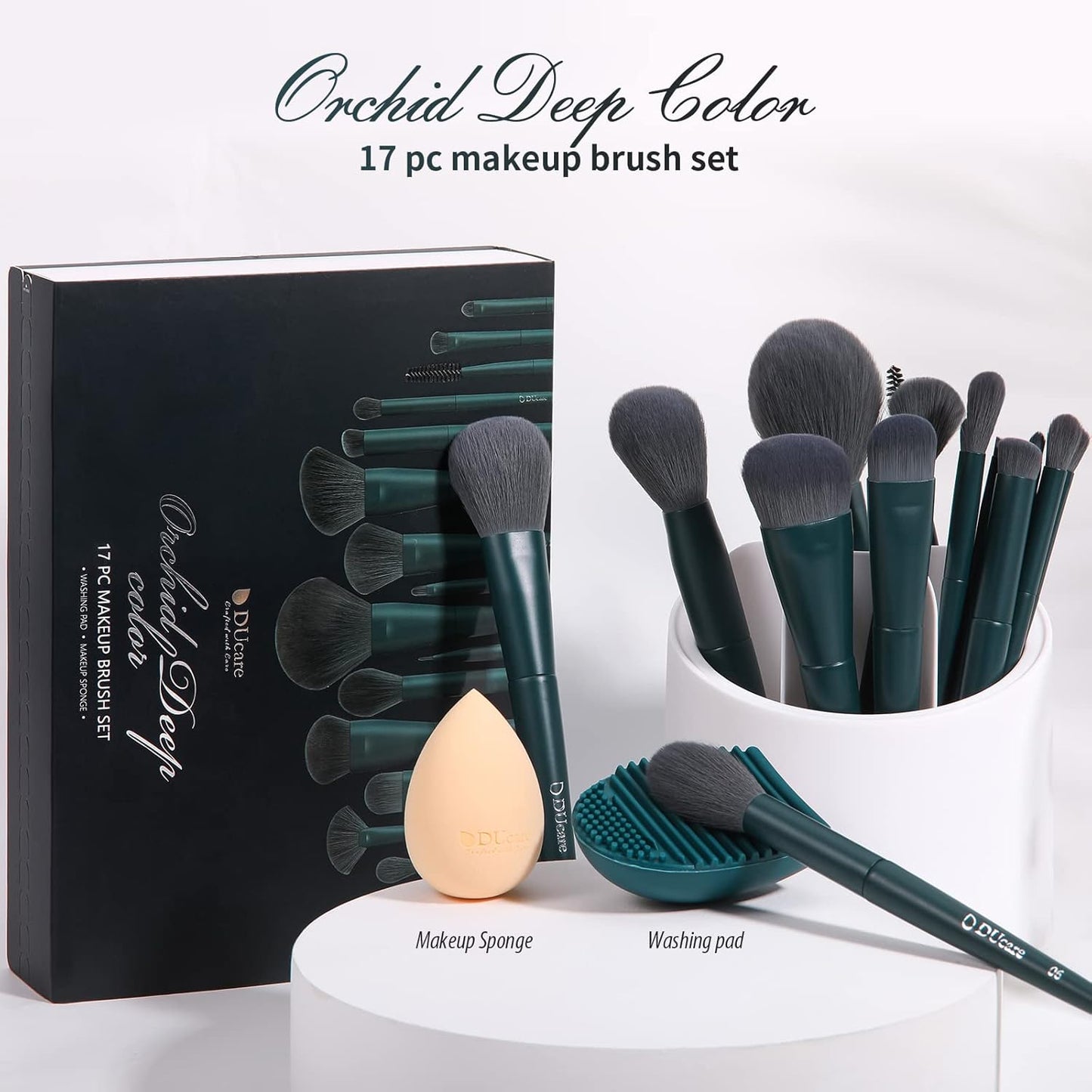 DUcare Makeup Brushes Set - 17 Pcs with Cleaning Mat, Sponge & Cleaner | Professional Quality Tools