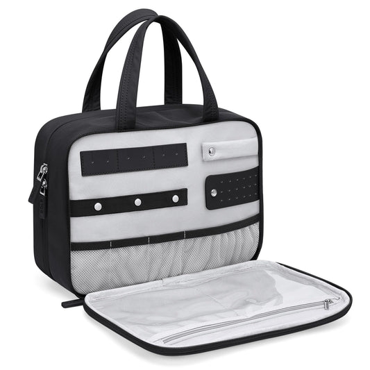 GOLF QUALITY Travel Toiletry Bag with Jewelry Organizer, Hanging Toiletry Bag for Toiletries Puffy Cosmetic Make up Bag Organizer Carry-on Travel Accessories Essentials,Black