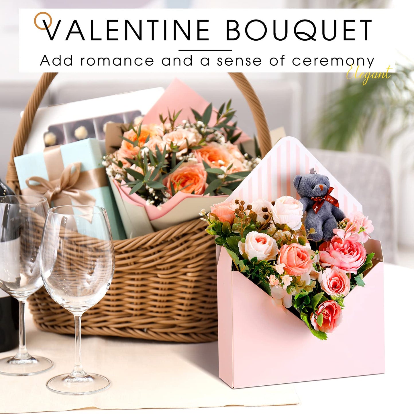 Geyee 10 Pcs Graduation Floral Bouquet Envelope Boxes Pink Flower Bouquet Packaging Gift Paper Wrapping Flower Bags for Arrangements Mother's Day Wedding Party Birthday, 9.3‘' x 3‘' x 13.8''