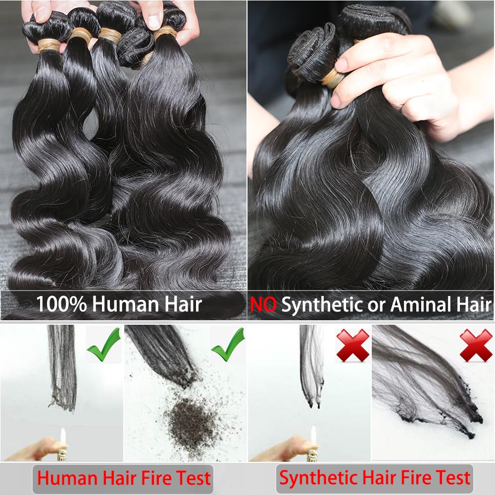 ZGWG Body Wave Bundle Human Hair 22Inch Natural Black Hair Extensions