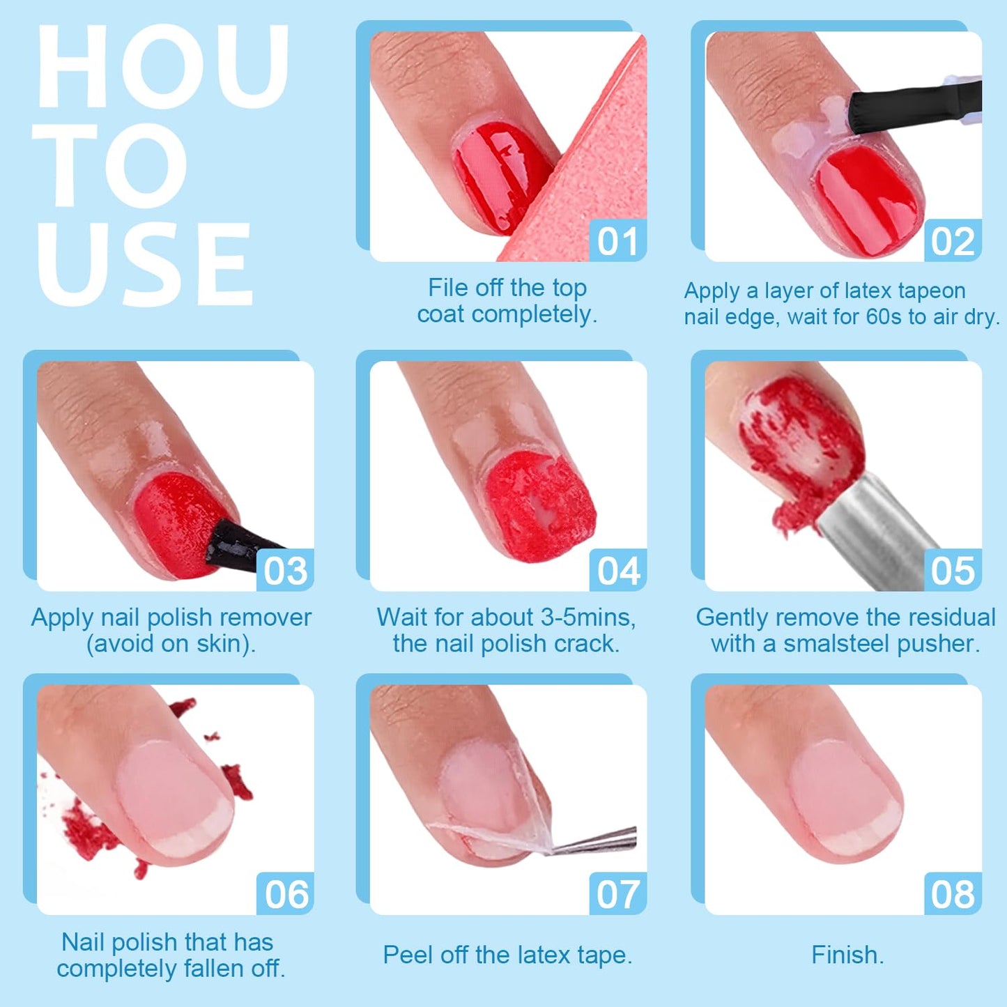 Quick Gel Nail Polish Remover Kit - Fast-Acting 15ml Formula | Includes Latex Tape, Mini Nail File & Cuticle Pusher
