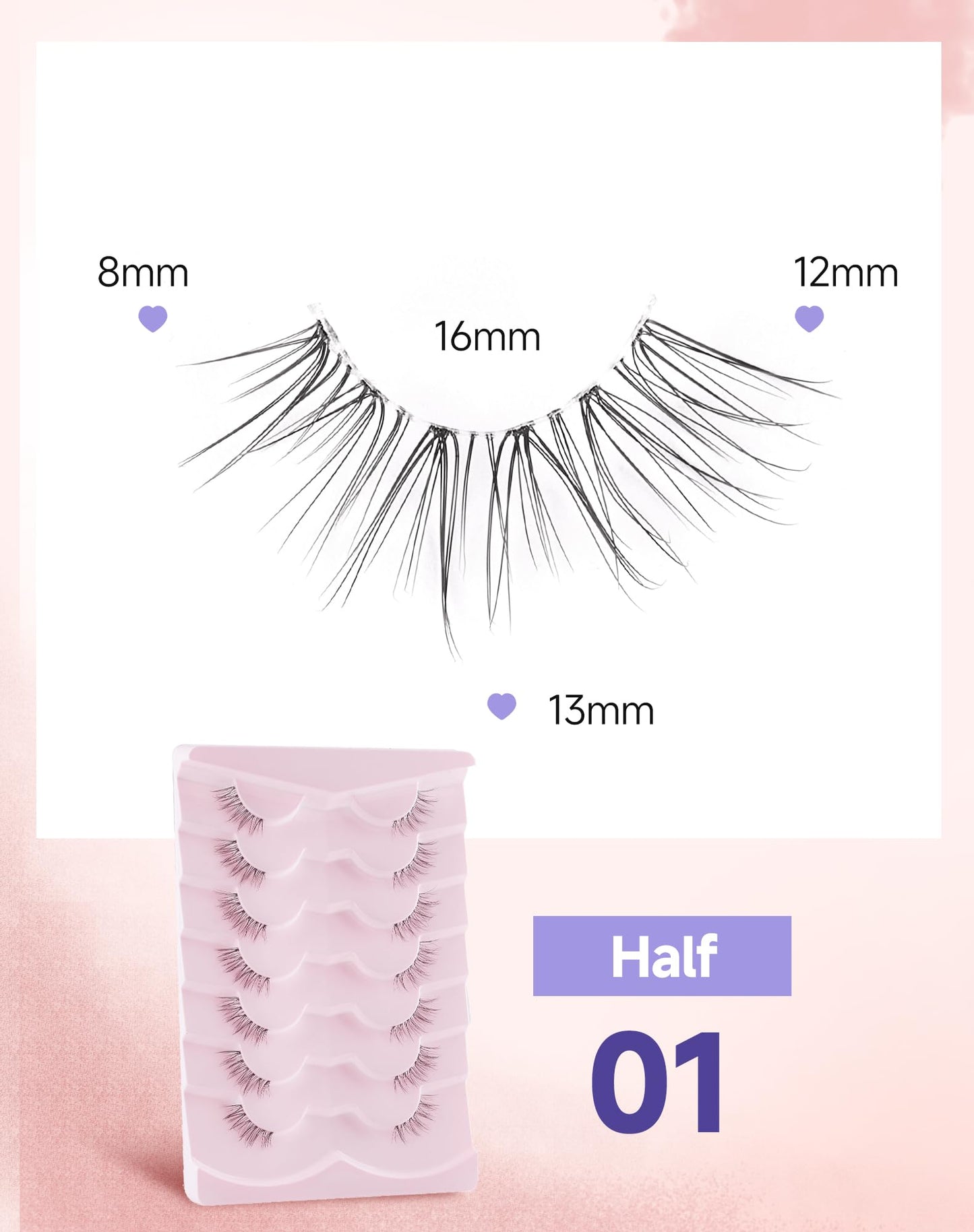 Easeful Half Lashes Natural Corner Eyelashes Wispy Natural Look Clear Band 3/4 Lashes Half-01