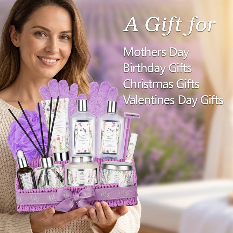 Gifts for Women, Birthday Gift - 15-Piece Lavender Spa Gift Basket for Women, Bath and Body Gift Basket, Spa Kit for Mothers Day, Christmas, Valentines Day, Perfect Present for Her & Mom