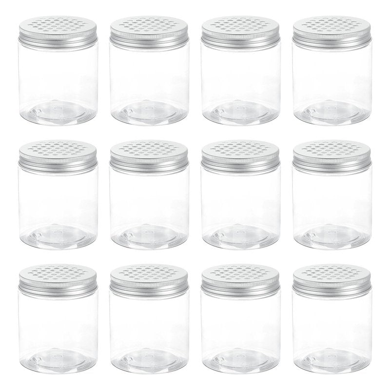 HARFINGTON 12 Pcs Empty Scent Beads Storage Container 8.5oz/250ml Air Freshener Tins Round Refillable Spice Containers Plastic Jars Sample for Travel Storage