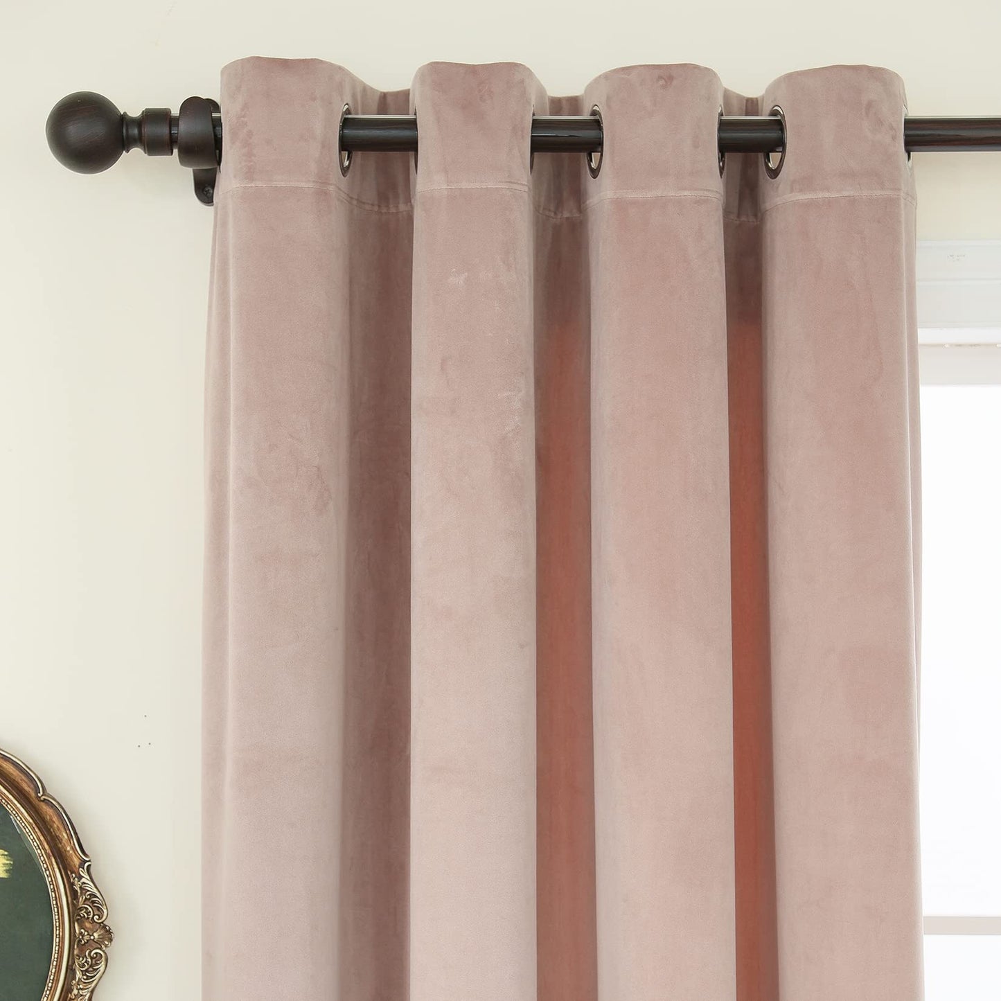 WODFAMY Velvet Curtains Grommet Ring Window Panel Set Drapes Blackout Drape Panels - Lights Blackout Window Treatment Curtain Sets for Home Decoration Dining Living Room 52Wx63L Inch 2 Panels