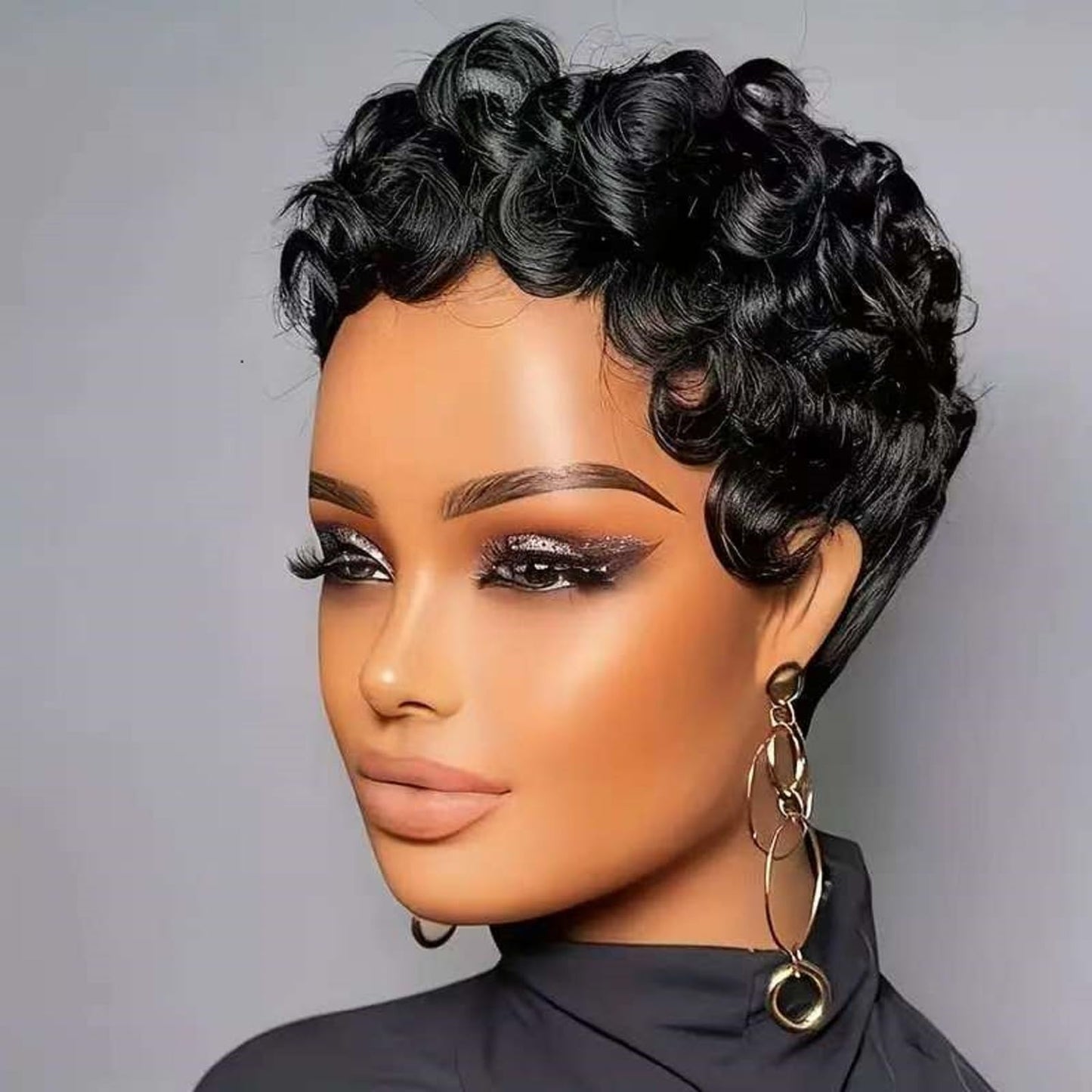 Rofa Beauty Pixie Cut Wig Human Hair Short Curly Pixie Wigs for Black Women Glueless Layered Brazilian Virgin Human Hair Wigs For Women Daily Use Black 1B Color