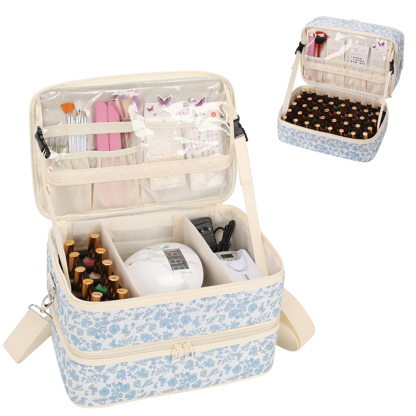 Ethereal Nail Polish Organizer Bag, Holds 50+ Bottles(15ml/0.5 fl.oz) UV Nail Lamp, Gel Polish Travel Storage Bag for Nail Kit, Gift for Manicurist, Girls
