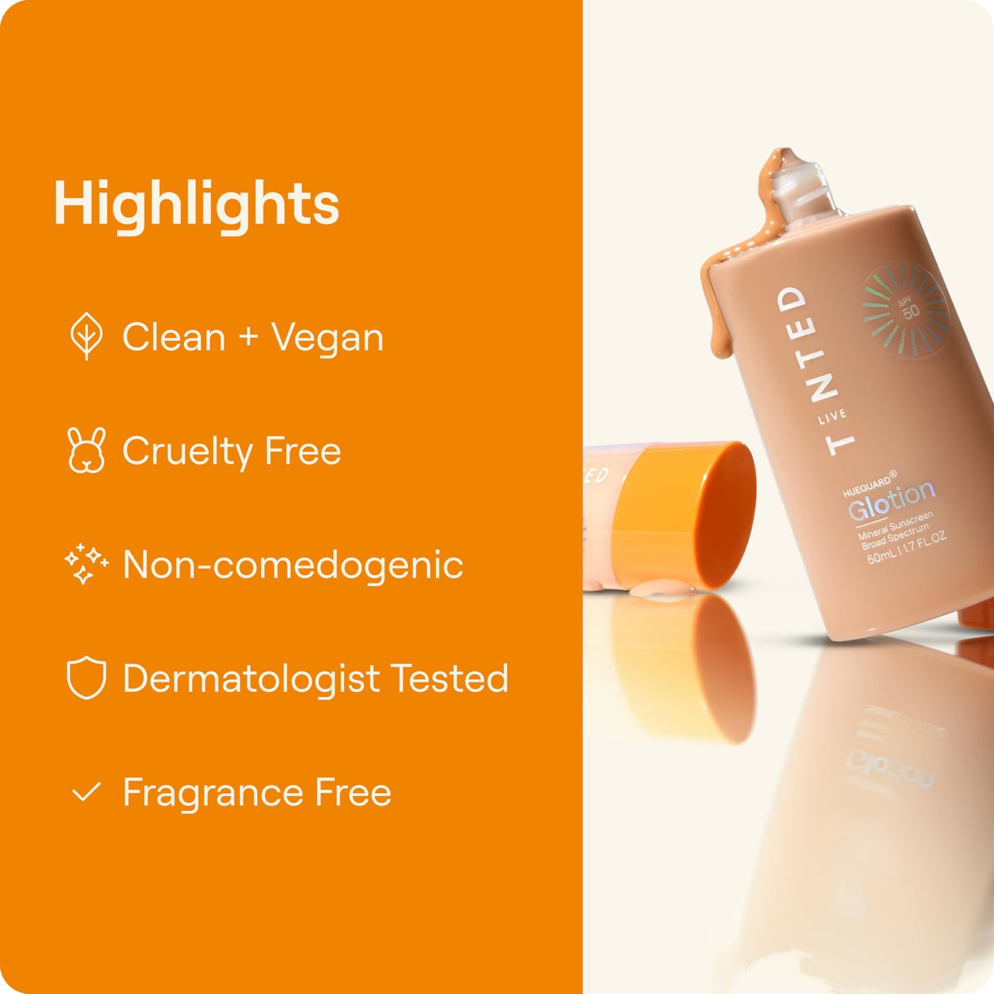 Live Tinted Hueguard Glotion Mineral Tinted Sunscreen For Face SPF 50 – Lightweight Fragrance-Free Sunscreen – Clean & Vegan Primer With SPF - Light Medium .5 FL Oz