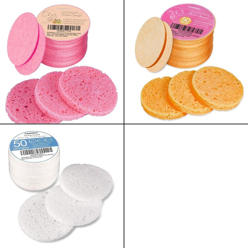 Gainwell Compressed Facial Sponges - 50-Count 100% Natural Cellulose Spa Sponges for Cleansing & Exfoliating