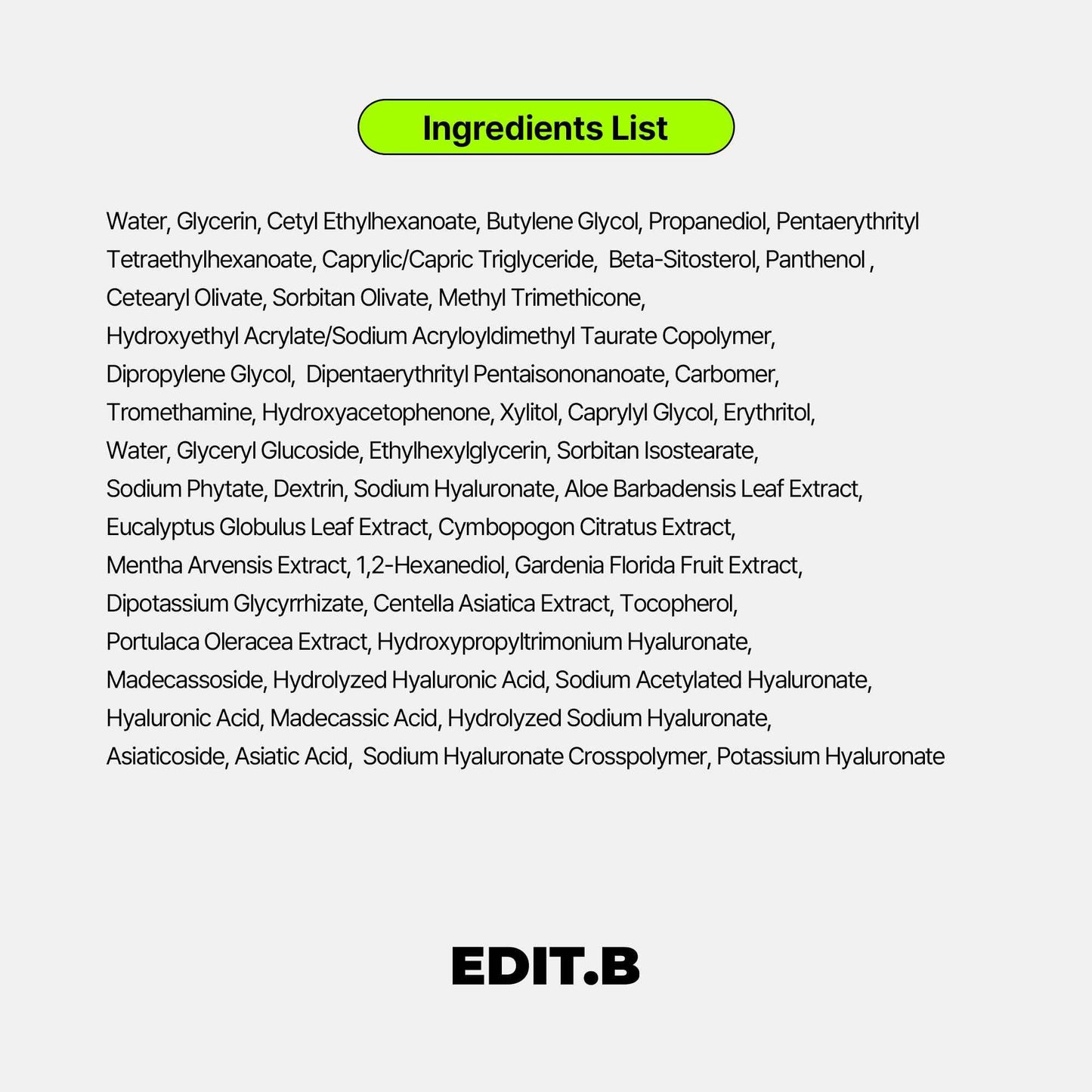 EDIT.B Moisture Barrier Pang Hyaluronic Acid Panthenol Cream, Long-Lasting Deep Hydration Lightweight Facial Moisturizing Cream, Soothing and Hydrating, Korean Daily Skin Care, 3.38 fl.oz (100ml)