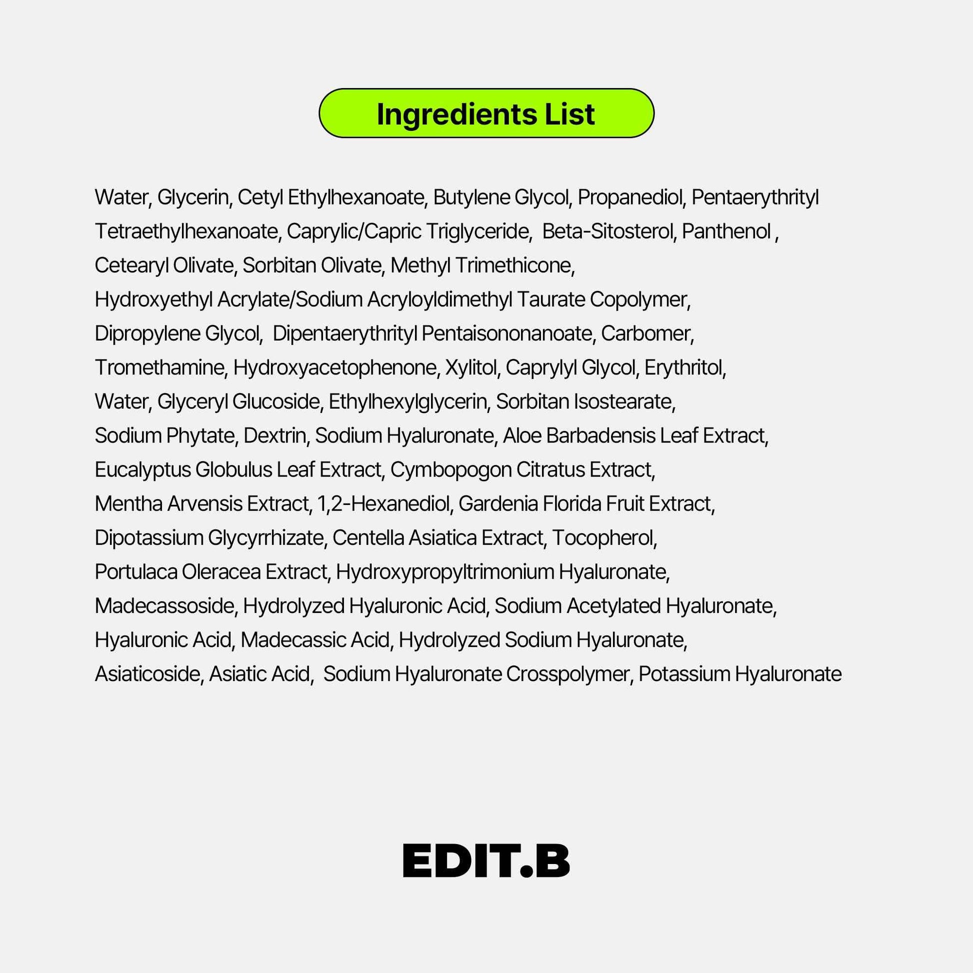 EDIT.B Moisture Barrier Pang Hyaluronic Acid Panthenol Cream, Long-Lasting Deep Hydration Lightweight Facial Moisturizing Cream, Soothing and Hydrating, Korean Daily Skin Care, 3.38 fl.oz (100ml)