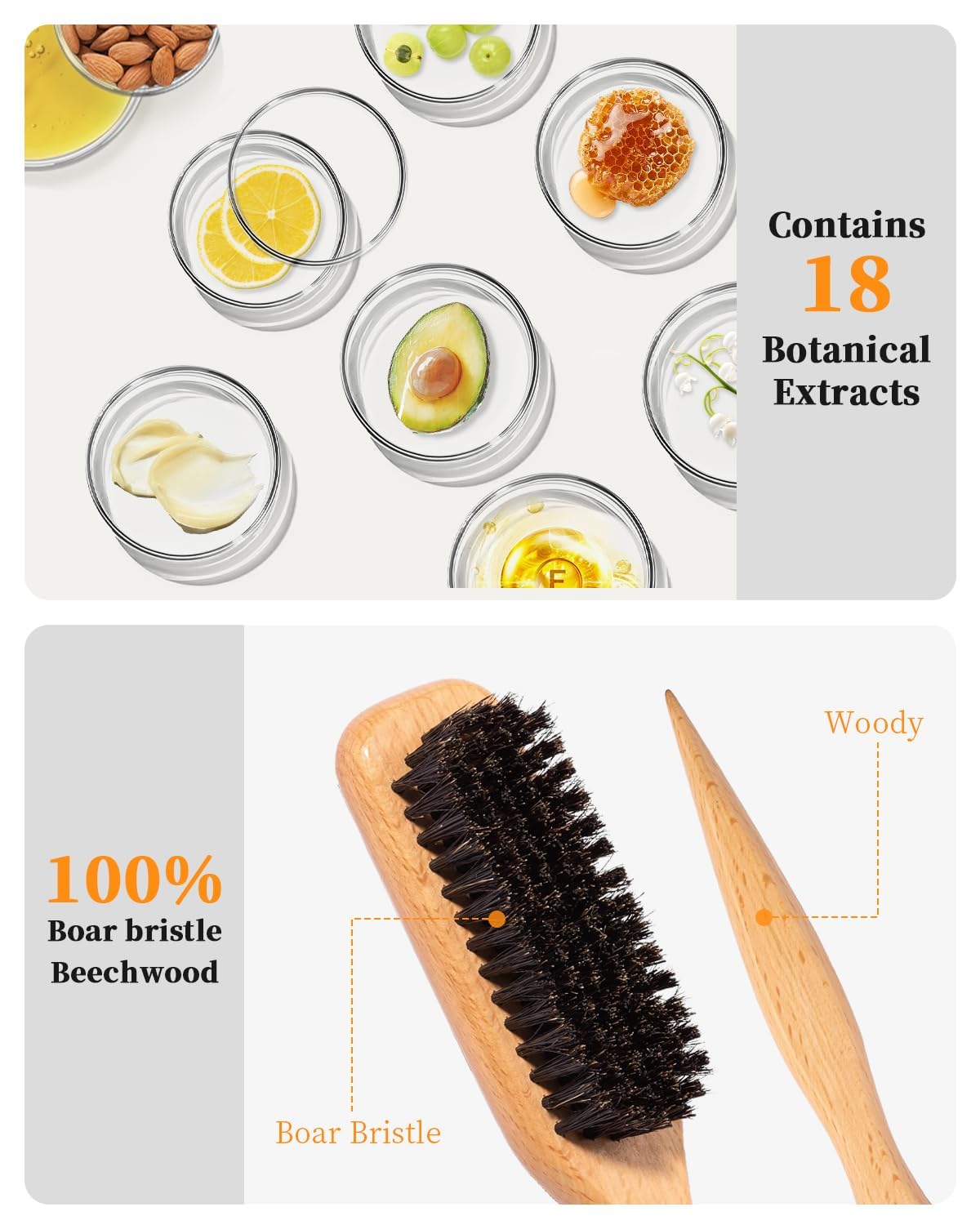 Slick Back Hair Brush, Hair Wax Stick Set - Boar Bristle Brush for Fine to Medium Hairs - Smooth Flyaways, Frizz & Baby Hairs, Sleek Ponytails Buns Updos