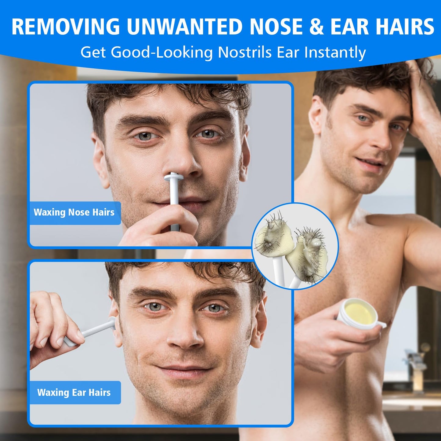 Wokaar Max Value Nose Wax Kit | 120g Wax, 30 Applicators | Painless Nasal & Ear Hair Removal for Men & Women | Includes 15 Balm Wipes & 10 Mustache Guards | Lasts up to 6 Weeks