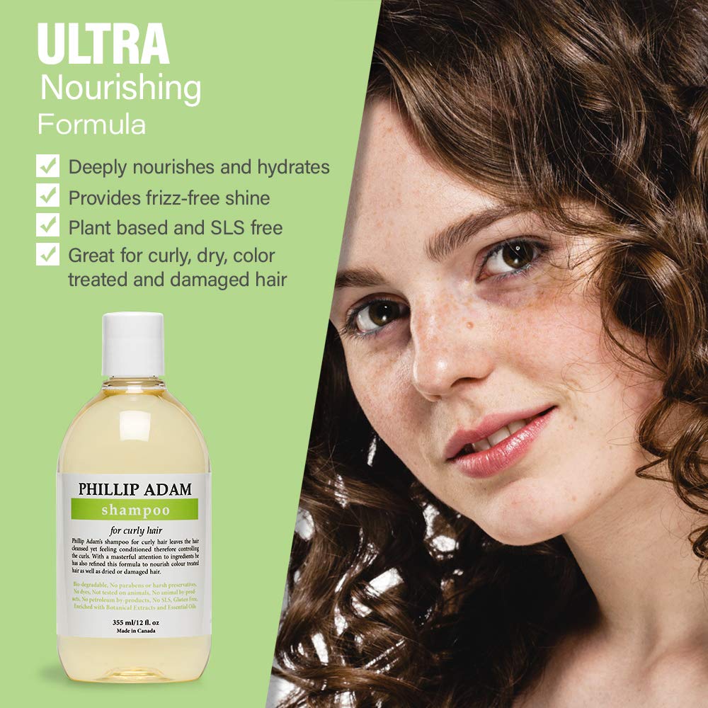 Phillip Adam Curly Hair Shampoo - Hydrating and Nourishing - For Curly, Dry and Damaged Hair - Sulfate Free and Paraben Free - 12 Fl Oz