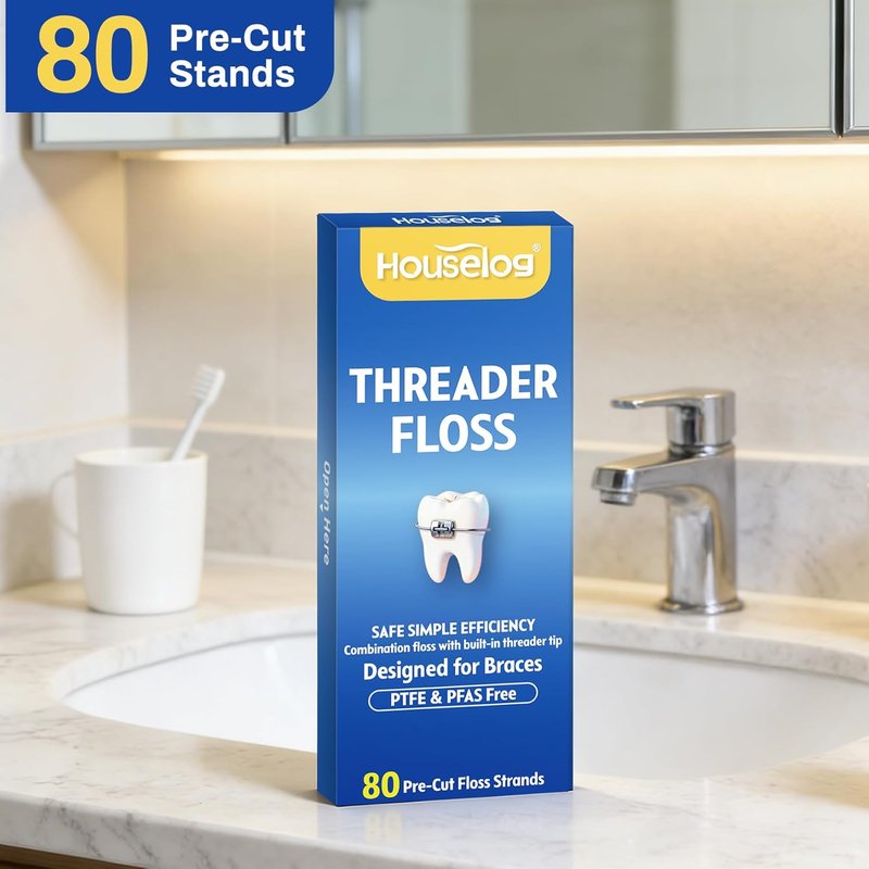 3-in-1 Dental Floss for Braces, Bridges & Crowns - 160 Pre-Cut Strands with Spongy Floss for Orthodontic Care