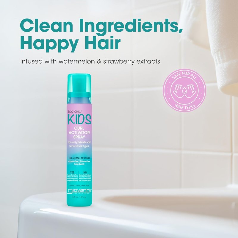 GIOVANNI Eco Chic Kids Curl Activator Spray - Curl Refresher & Revitalizer for Curly Hair | 5 Fl Oz (Pack of 2)