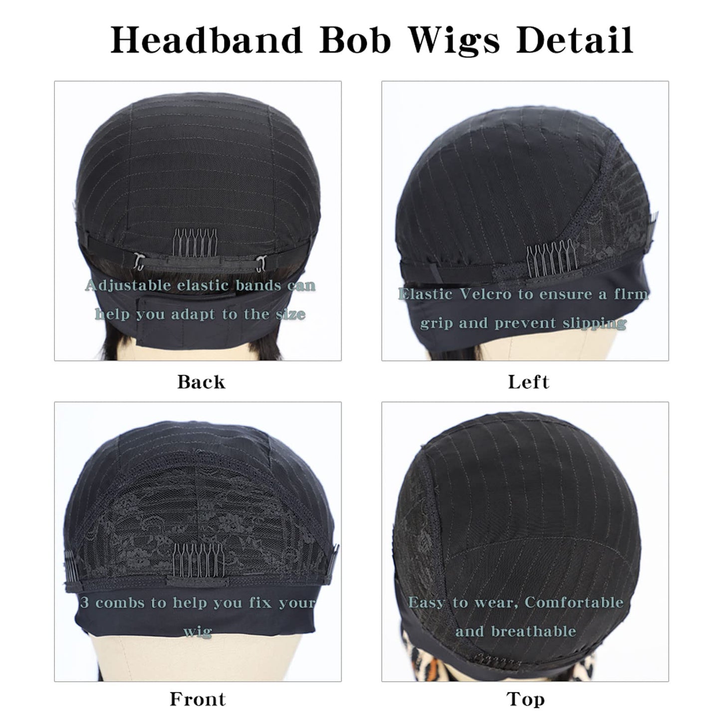 AISI QUEENS Headband Wig Human Hair For Black Women Bob Wigs Glueless Human Hair Short Headband Wigs (10 Inch)
