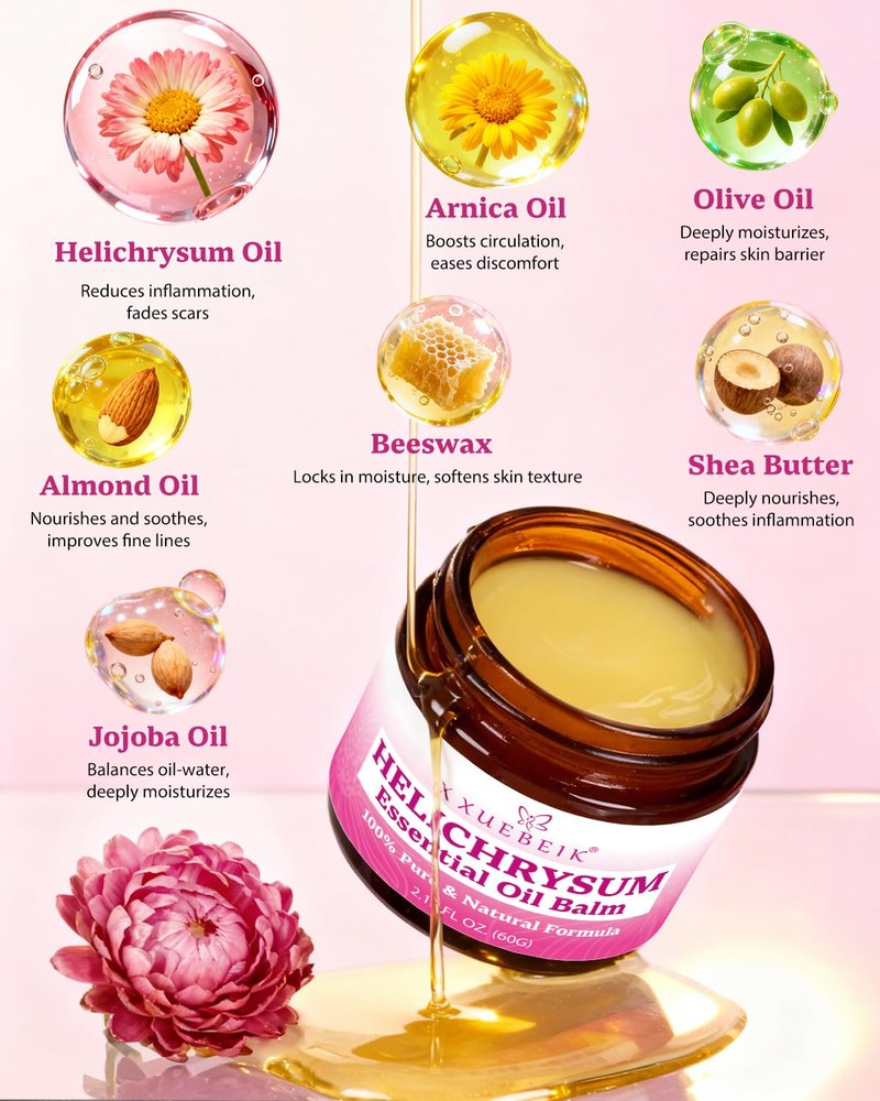 XUEBEIK Helichrysum Multipurpose Balm - Natural Soothing Hydrating Salve with Helichrysum Oil for Thin, Fragile, B-ruised & Aging Skin | Moisturizes & Revitalizes Body & Face - 60G/2OZ