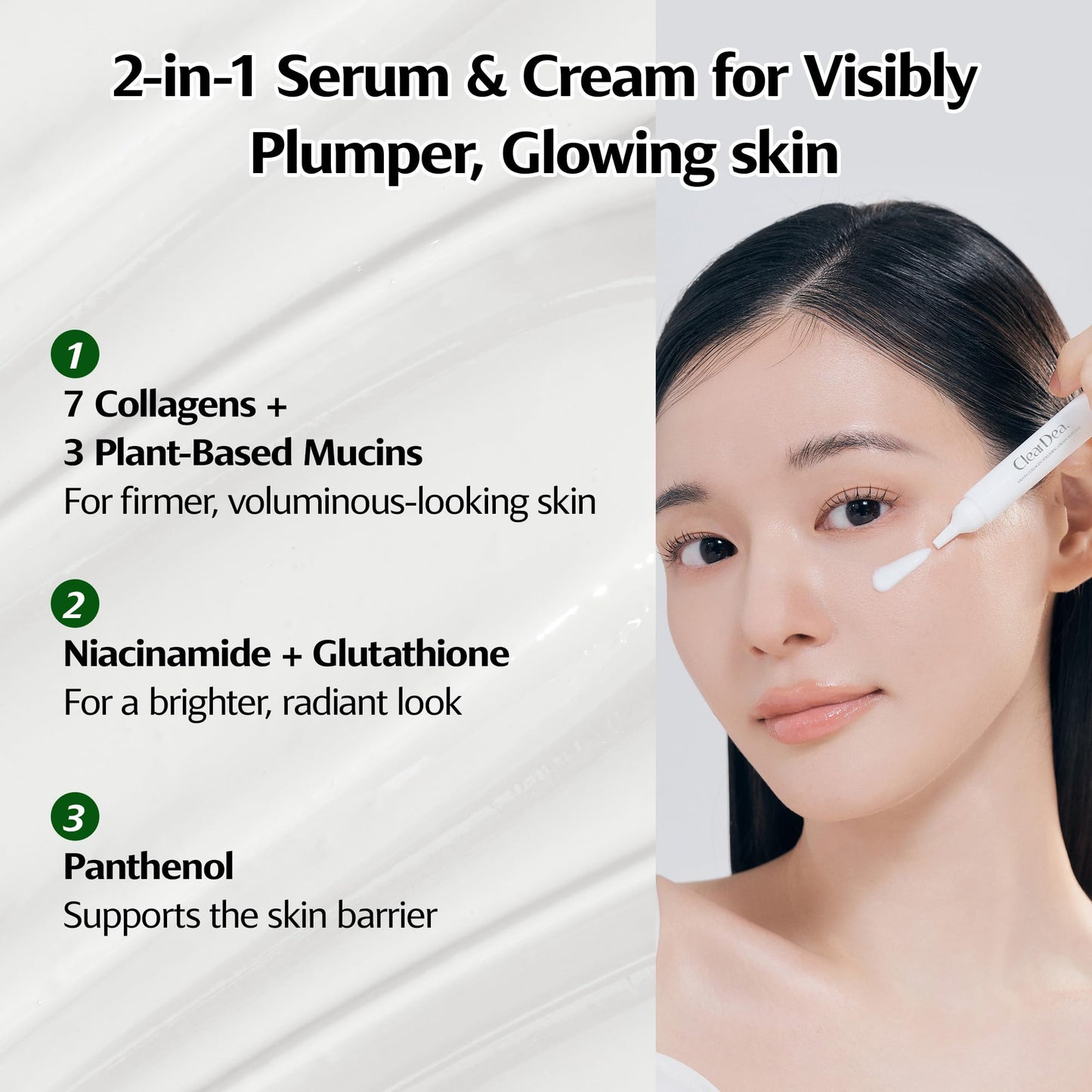 ClearDea Mucin Collagen Voluming Ampoule Moisturizer Face Cream (Dual Collagen + Mucin Care) – Deep Hydrating Facial Skin Care for Women, Glow Up Skincare Essentials - 0.14 Fl Oz x 2ea (Pack of 1)